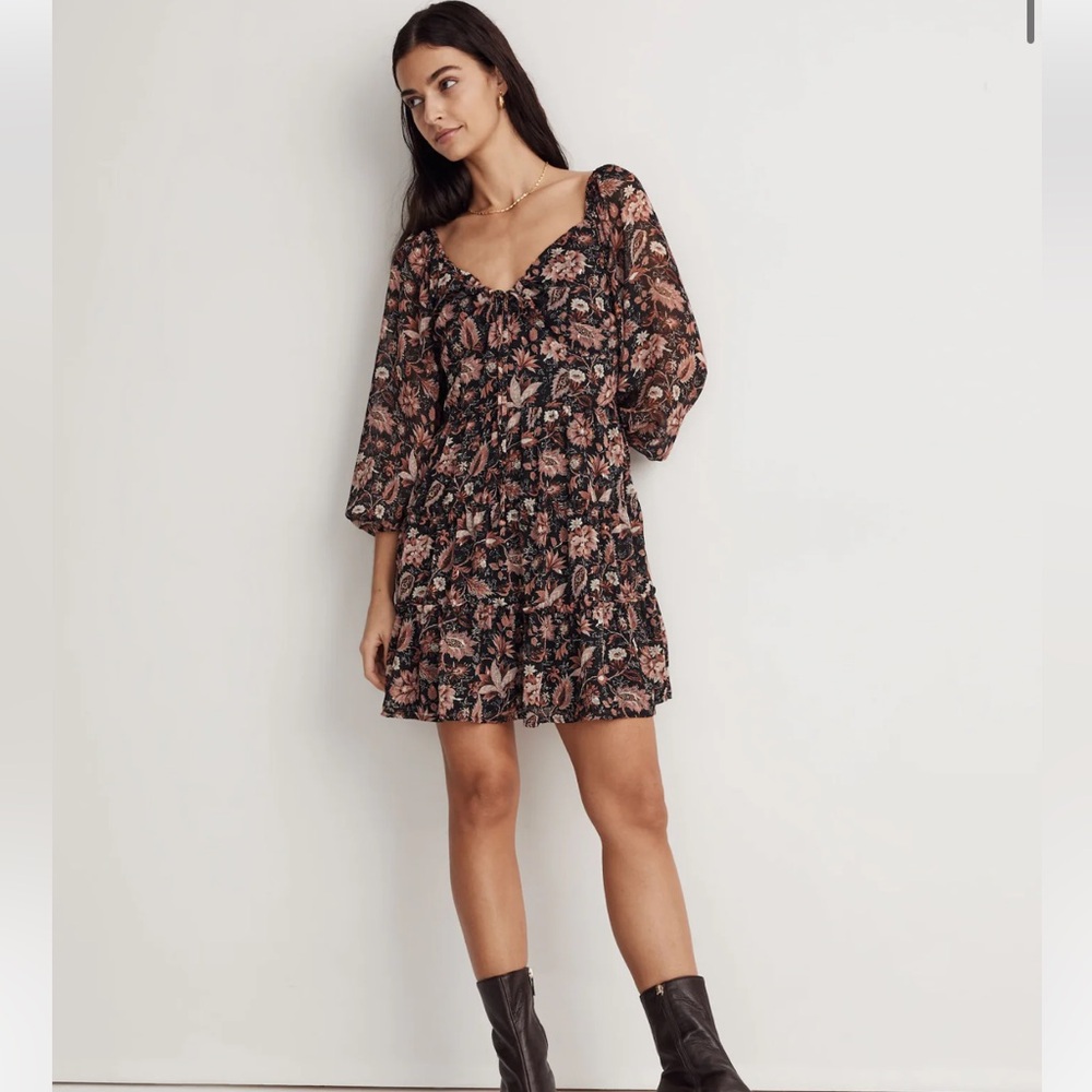Madewell Black and Pink Floral Mini Dress